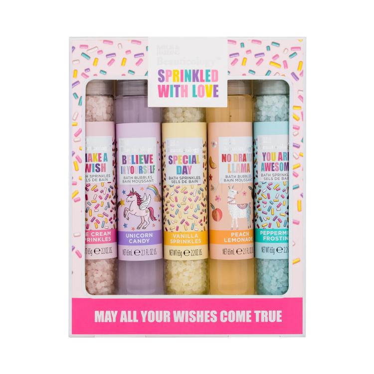 Baylis &amp; Harding Beauticology™ Sprinkled With Love Pacco regalo sale da bagno Beauticology Ice Cream Sprinkles 65 g + sale da bagno Beauticology Vanilla Sprinkles 65 g + sale da bagno Beauticology Peppermint Frosting 65 g + schiuma da bagno Beauticology Unicorn Candy 65 ml + schiuma da bagno Beautic