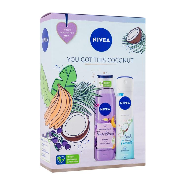 Nivea You Got This Coconut Pacco regalo gel doccia Fresh Blends Banana, Acai, Latte di Cocco 300 ml + antitraspirante Fresh Blends Cocco 150 ml