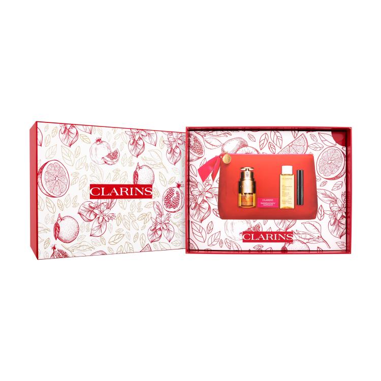 Clarins Double Serum Eye Collection Pacco regalo siero occhi Double Serum Eye 20 ml + olio detergente Total Cleansing Oil 50 ml + mascara Supra Lift &amp; Curl 3 ml 01 Intense Black + borsa cosmetica