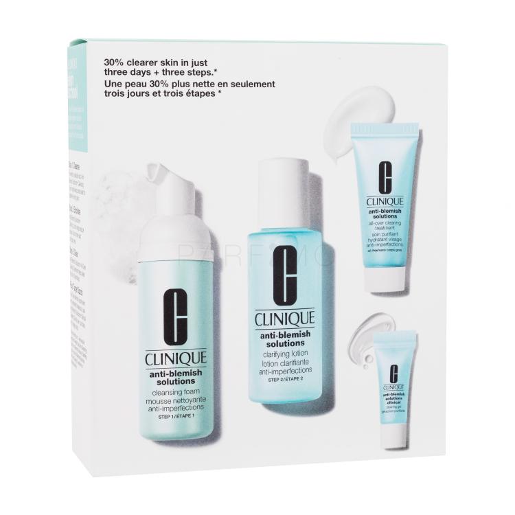 Clinique Anti-Blemish Solutions Pacco regalo lozione Anti-Blemish Solutions Lozione Chiarificante 60 ml + schiuma detergente Anti-Blemish Solutions Schiuma detergente 50 ml + crema viso Anti-Blemish Solutions All Over Clearing Treatment 15 ml + cura del gel locale Soluzioni Anti-Blemish Clinical Cle