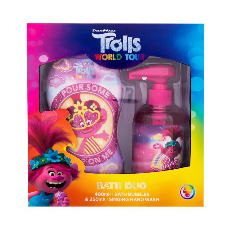 DreamWorks Trolls World Tour Bath Duo Pacco regalo schiuma doccia Pour Some Glitter On Me 400 ml + sapone per le mani Singing Poppy 250 ml