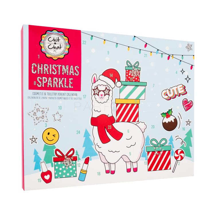 Technic Chit Chat Christmas Sparkle Advent Calendar Pacco regalo gel doccia 1 pz + bagno schiuma 1 pz + sapone solido 2 pz + bath bomb 2 pz + sale da bagno 1 pz + spugna lavaggio + smalto 3 pz + ombretto 3 pz + rossetto 1 pz + lucidalabbra 2 pz + balsamo labbra 1 pc + lima + adesivi per unghie + spe