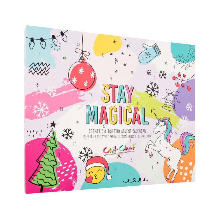 Technic Chit Chat Stay Magical Advent Calendar Pacco regalo gel doccia 1 pz + bagno schiuma 1 pz + sapone solido 2 pz + bath bomb 2 pz + sale da bagno 1 pz + spugna lavaggio + smalto 3 pz + ombretto 3 pz + rossetto 1 pz + lucidalabbra 2 pz + balsamo labbra 1 pc + lima + adesivi per unghie + separato