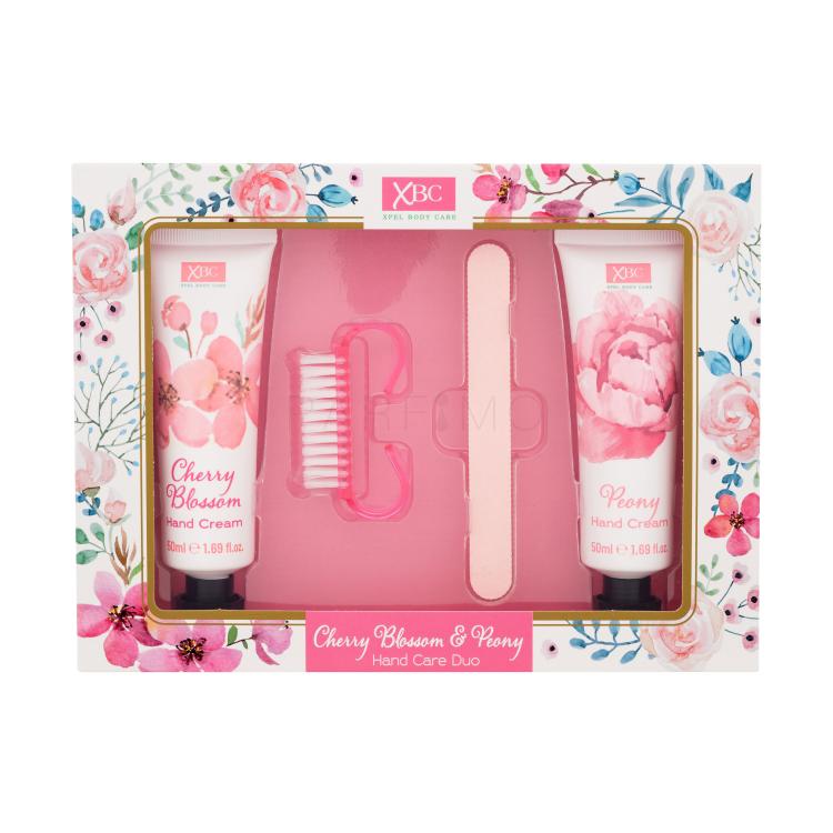 Xpel Cherry Blossom &amp; Peony Hand Care Duo Pacco regalo crema mani Cherry Blossom 50 ml + Crema mani Peony 50 ml + pennello per unghie + lima per unghie
