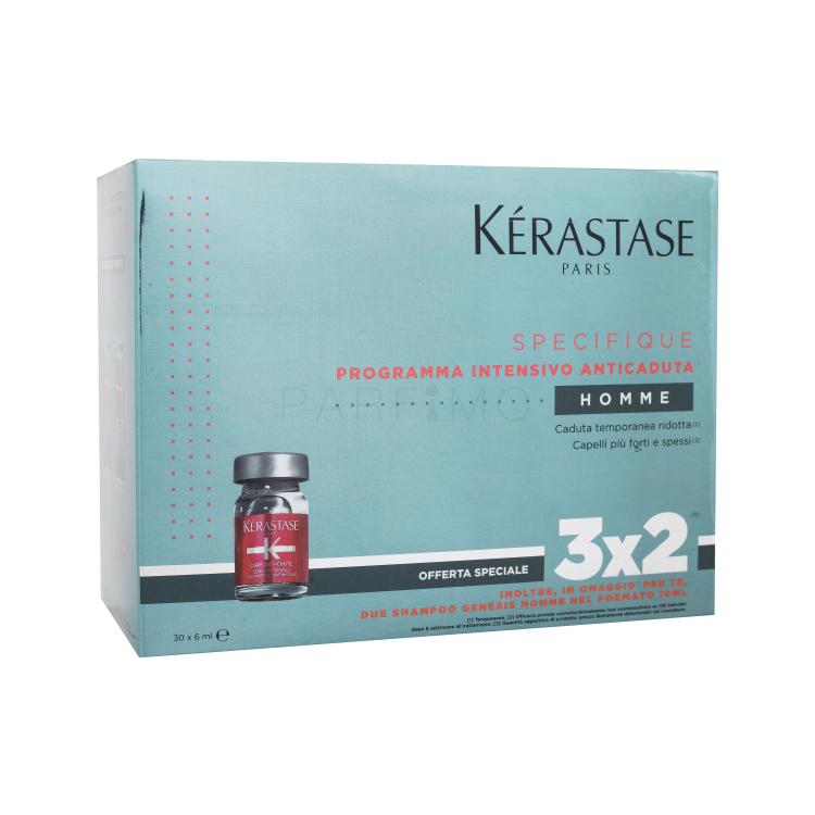 Kérastase Spécifique Cure Anti-Chute Intensive Homme Set Pacco regalo trattamento contro la caduta dei capelli Specifique Intense Anti-Thinning Care 30 x 6 ml + Genesis Homme Daily Fortifying Shampoo purificante 10 ml + Genesis Homme Thickness Boosting Shampoo System 10 ml