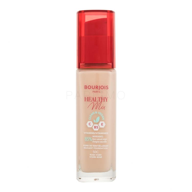 BOURJOIS Paris Healthy Mix Clean &amp; Vegan Radiant Foundation Fondotinta donna 30 ml Tonalità 50C Rose Ivory