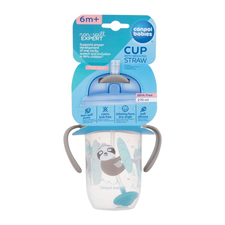 Canpol babies Exotic Animals Non-Spill Expert Cup With Weighted Straw Grey Tazza bambino 270 ml