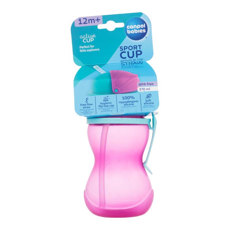 Canpol babies Active Cup Sport Cup With Flip-Top Straw Pink Tazza bambino 370 ml