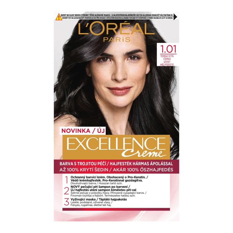 L&#039;Oréal Paris Excellence Creme Triple Protection Tinta capelli donna 48 ml Tonalità 1,01 Dark Deep Black