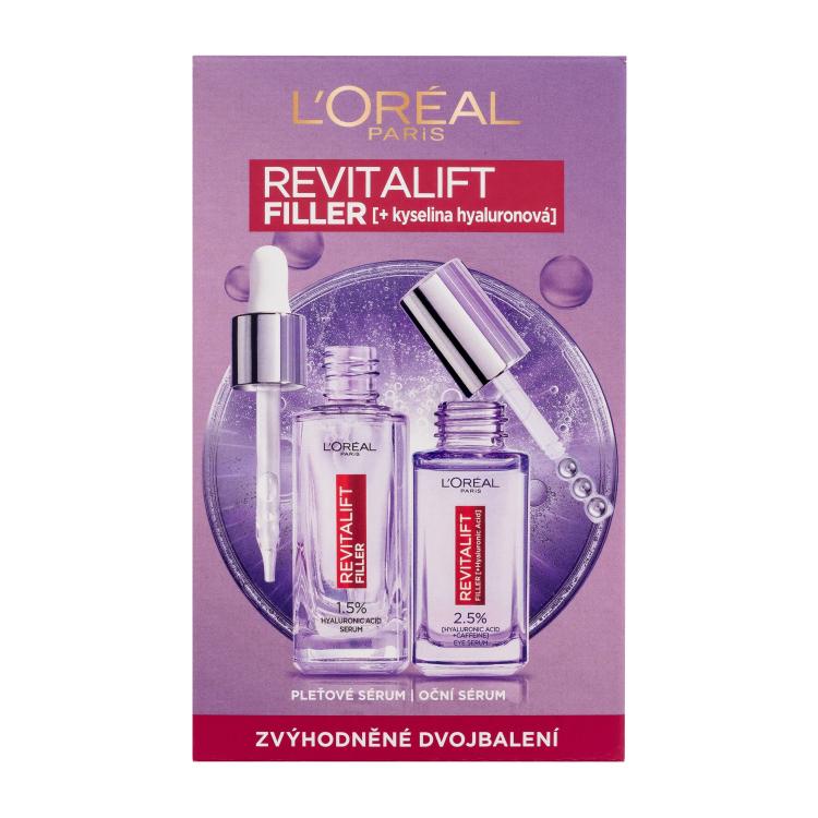 L&#039;Oréal Paris Revitalift Filler HA Pacco regalo siero per la pelle Revitalift Filler HA 1,5% 30 ml + siero per gli occhi Revitalift Filler HA 2,5% 20 ml
