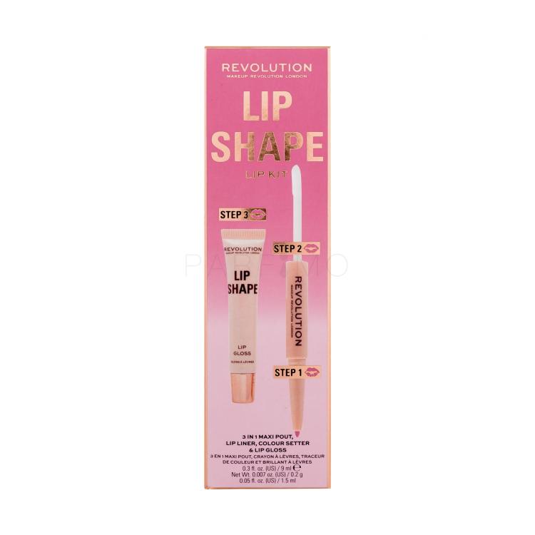 Makeup Revolution London Lip Shape Pacco regalo lucidalabbra Lip Shape Lip Gloss 9 ml + matita contorno e fissatore rossetto 2 in 1 Lip Liner e Colour Setter 1,7 ml
