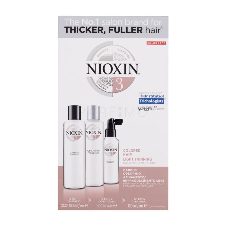 Nioxin System 3 Pacco regalo shampoo System 3 Cleanser Shampoo 300 ml + balsamo System 3 Revitalising Conditioner 300 ml + cura dei capelli System 3 Scalp &amp; Hair Treatment 100 ml