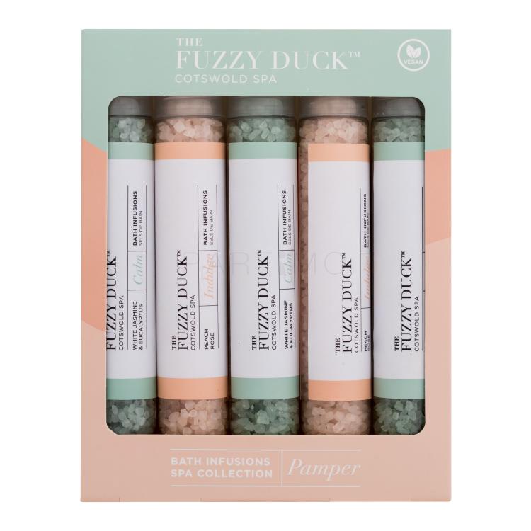 Baylis &amp; Harding The Fuzzy Duck Cotswold Spa Bath Infusions Spa Collection Pacco regalo sale da bagno The Fuzzy Duck Cotswold Spa Calm White Jasmine &amp; Eucalyptus 3 x 65 g + sale da bagno The Fuzzy Duck Cotswold Spa Indulge Peach Rose 2 x 65 g