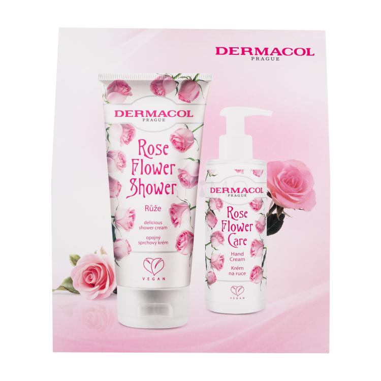 Dermacol Rose Flower Pacco regalo crema doccia Doccia ai fiori di rosa 200 ml + crema per le mani Cura ai fiori di rosa 150 ml