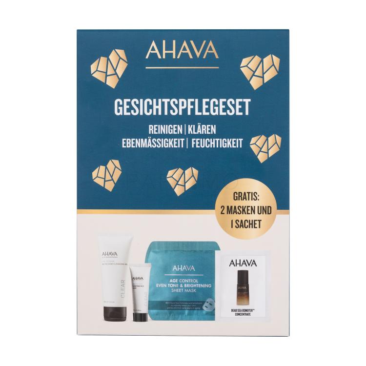 AHAVA Clear Time To Clear Pacco regalo gel detergente Time To Clear Refreshing Cleansing Gel 100 ml + maschera detergente Time To Clear Purifying Mud Mask 25 g + maschera viso Age Control Even Tone &amp; Brightening Sheet Mask 17 g + crema viso Dead Sea Osmoter Concentrate 2 ml