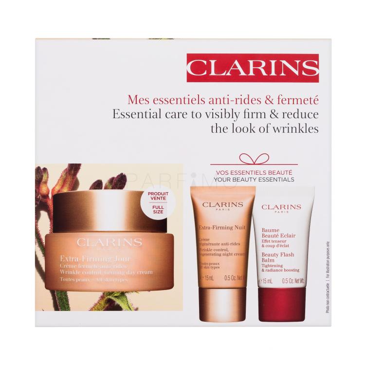 Clarins Extra-Firming Jour Pacco regalo crema viso giorno Extra-Firming Jour 50 ml + crema viso notte Extra-Firming Nuit 15 ml + balsamo viso Beauty Flash Balm 15 ml