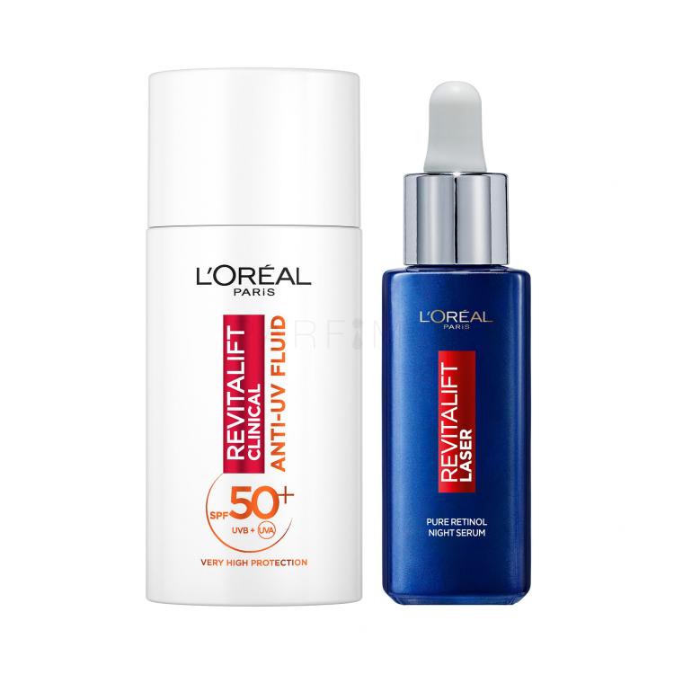 Set Siero per il viso L&#039;Oréal Paris Revitalift Laser Pure Retinol Night Serum + Crema giorno per il viso L&#039;Oréal Paris Revitalift Clinical Anti-UV Fluid SPF50+