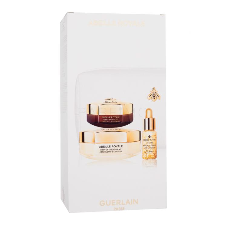 Guerlain Abeille Royale Double R Advanced Serum Age-Defying Programme Pacco regalo crema viso per il giorno Abeille Royale Honey Treatment 50 ml + crema notte per il viso Abeille Royale Honey Treatment 15 ml + pleťový olej Abeille Royale Advanced Youth Watery Oil 5 ml + borsa cosmetica
