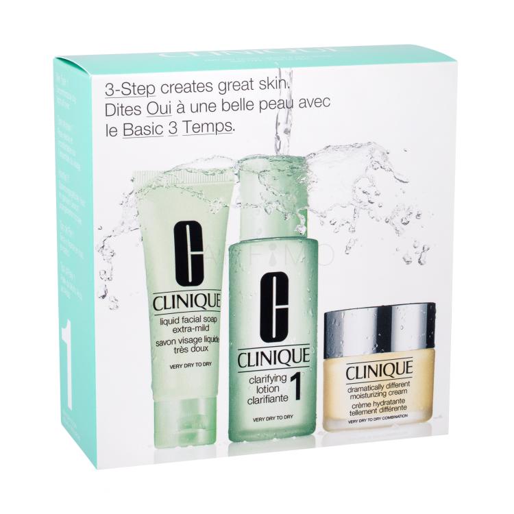 Clinique 3-Step Skin Care 1 Pacco regalo Dramatically Different Moisturizing crema 30 ml + Liquid Facial Soap Extra Mild 50 ml + Clarifying lozione 1 100 ml