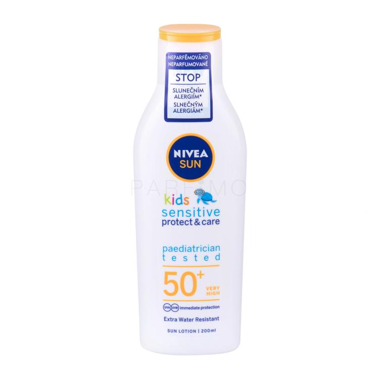 Nivea Sun Kids Protect &amp; Sensitive Sun Lotion SPF50+ Protezione solare corpo bambino 200 ml