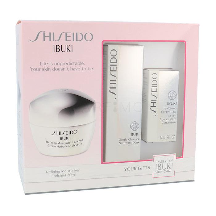 Shiseido Ibuki Pacco regalo crema viso Refining Moisturizer Enriched 50 ml + schiuma detergente Gentle detergente 30 ml + zklidňující pleťová emulze Softening Concentrate 15 ml