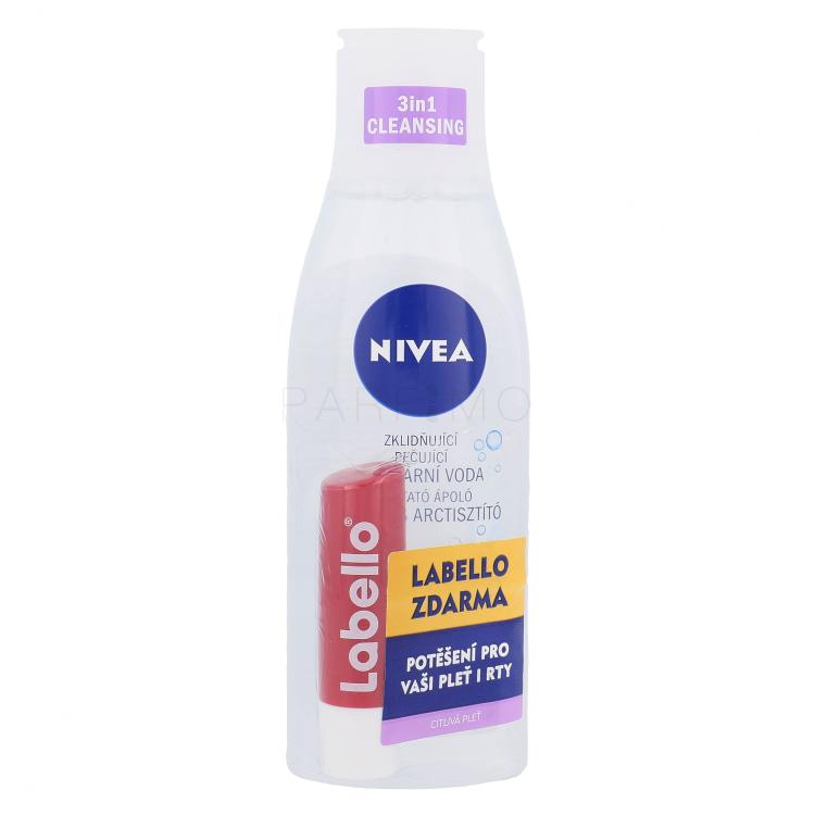Nivea Sensitive 3in1 Micellar Cleansing Water Pacco regalo acqua micellare 200 ml + balsamo per le labbra5,5 ml Cherry Shine