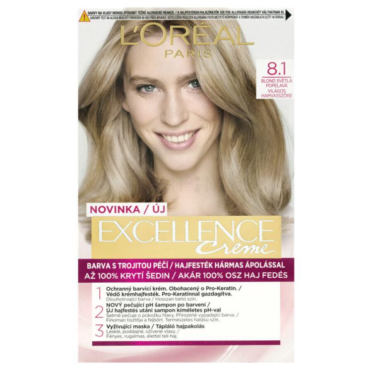 L&#039;Oréal Paris Excellence Creme Triple Protection Tinta capelli donna 48 ml Tonalità 8,1 Natural Ash Blonde