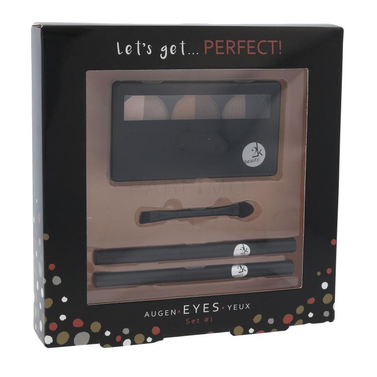 2K Let´s Get Perfect! Pacco regalo paletta di ombretti per occhi 3 x 2,2 g + applicatore per ombretti 1 pz + matita contorno occhi 0,2 g 086 + matita contorno occhi 0,2 g 088
