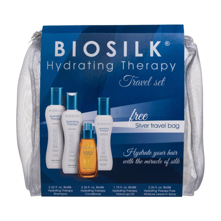 Farouk Systems Biosilk Hydrating Therapy Pacco regalo shampoo 67 ml + balsamo 67 ml + olio per i capelli 52 ml + bezoplachový balsamo 67 ml + borsa per i cosmetici